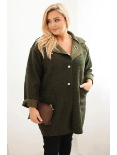Dámský plášť Plus Size model 21393324 s vlnou a kapsami khaki - K-Fashion