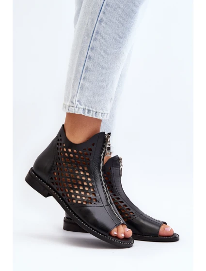 Zazoo 977/L Kožené vyšívané sandály na zip