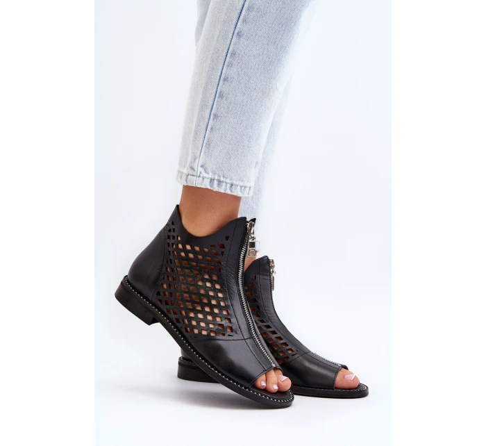 Zazoo 977/L Kožené vyšívané sandály na zip