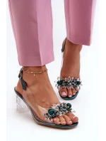 Průhledné sandály na podpatku s ozdobami zelené D&A MR38-D1