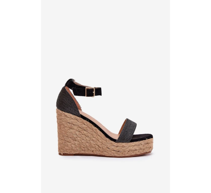 Dámské Sandály Na Klínu S Pleteninou Černé Adelio Dámské Sandály Na Klínu S Pleteninou Černé Adelio