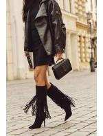 Dámské kozačky na jehlovém podpatku s třásněmi černé model 21709824 - Boto