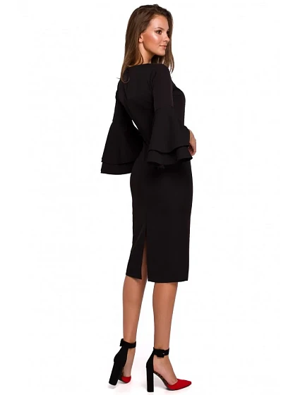 Plášťové šaty s rukávy černé model 15103028 - Makover Plášťové šaty s rukávy černé model 15103028 - Makover
