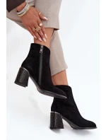 Dámské kotníkové boty Vinceza na sloupku s tlačeným vzorem – černé Dámské kotníkové boty Vinceza na sloupku s tlačeným vzorem – černé