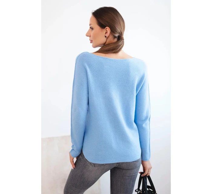 Dámský svetr z viskózy s výstřihem do V modrý