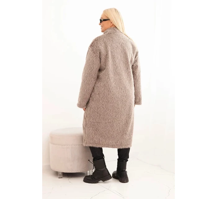 Dámský kabát Plus Size z viskózy bez zapínání s kapsami fango