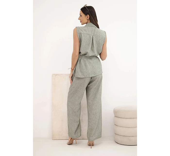 Dámský komplet se model 22104015 halenkou a širokými kalhotami khaki - K-Fashion Dámský komplet se model 22104015 halenkou a širokými kalhotami khaki - K-Fashion