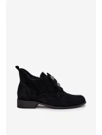 Semišové dámské polobotky s ozdobnými květinami model 21707528 Černé - Zazoo