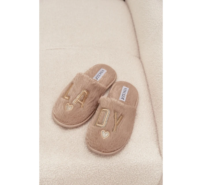 Dámské pantofle s kožešinou LADY model 21710300 béžové - VINCEZA