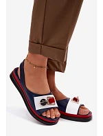 Kožené dámské sandály s ozdobou D&A model 22101325 tmavě modré - S.Barski Kožené dámské sandály s ozdobou D&A model 22101325 tmavě modré - S.Barski