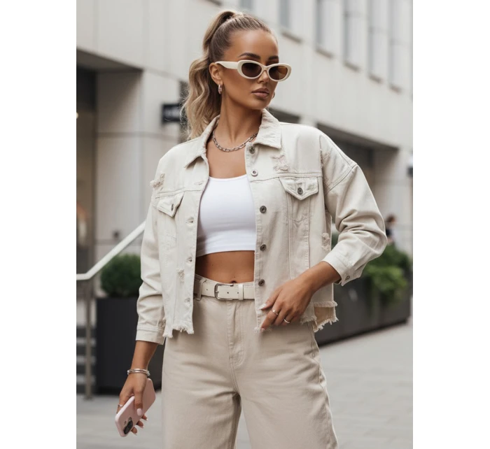 Dámská oversize džínová bunda MOLI light beige FashionStreet TY4133