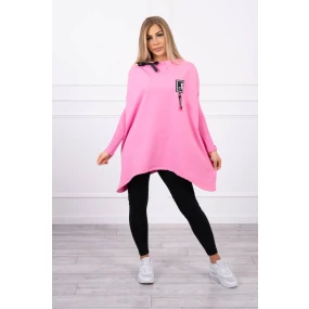 Oversize mikina s asymetrickými boky světle růžová