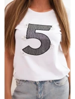 Dámská bavlněná blůza s krátkým rukávem a nášivkou s perličkami bílá