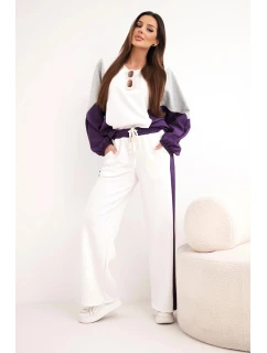 Dámský komplet model 21938026 s volnou mikinou a kalhotami s širokým nohavicí tmavě fialový - K-Fashion