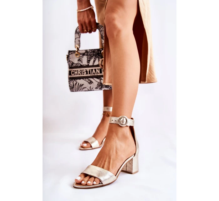 Kožené Sandály Na Vysokém Podpatku model 21587087 Zlaté - Maciejka