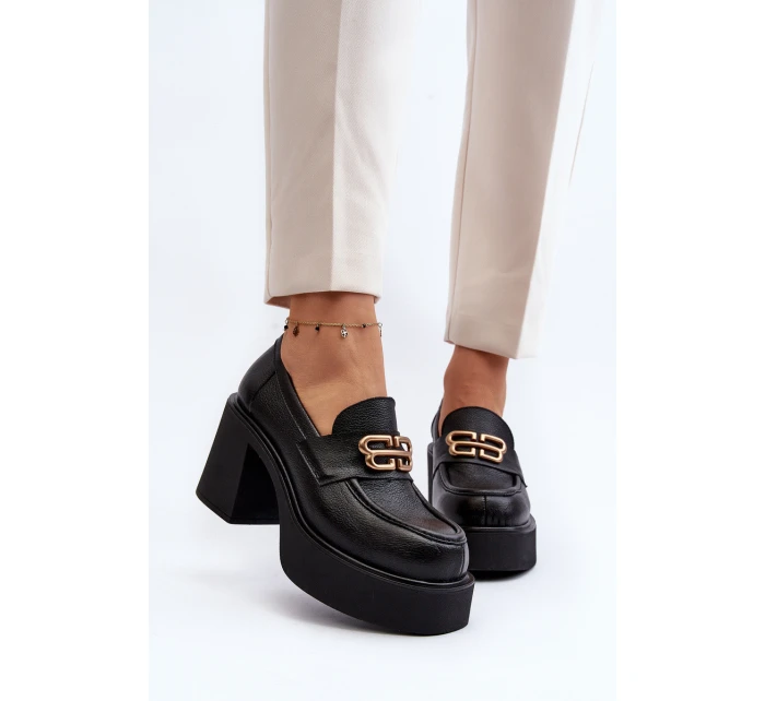 Zazoo 20170 Kožené Dámské Polobotky na Podpatku Černé