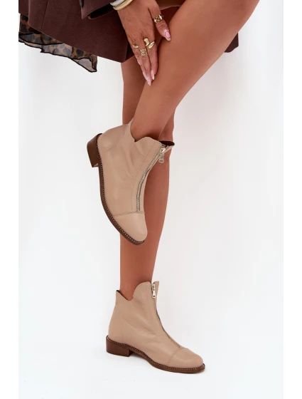 Kožené Boty Na Zip Béžové model 21703516 - Zazoo