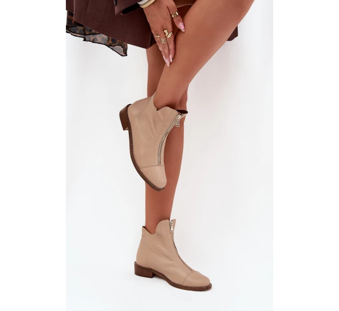 Kožené Boty Na Zip Béžové Zazoo 2785/079 Kožené Boty Na Zip Béžové Zazoo 2785/079