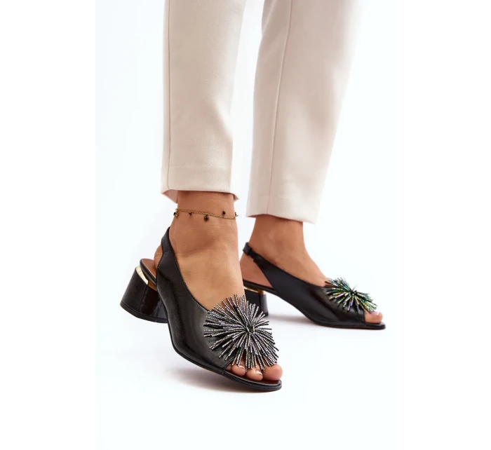 Kožené sandály s ozdobou Laura Messi 2719 Black Kožené sandály s ozdobou Laura Messi 2719 Black