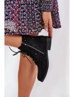 Dámské šněrovací kotníkové botky s perforovaným vzorem – černé S.Barski