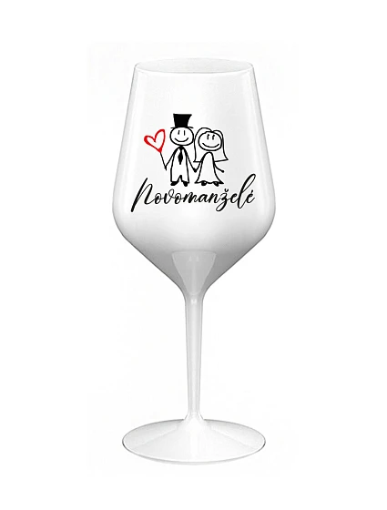 NOVOMANŽELÉ - bílá nerozbitná sklenice na víno 470 ml