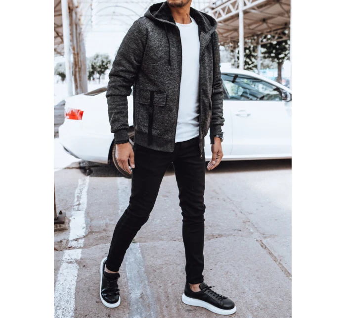 Pánská teplá mikina na zip tmavě šedá Dstreet BX5607 Pánská teplá mikina na zip tmavě šedá Dstreet BX5607