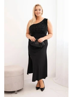Dámská večerní šaty Plus Size na jedno rameno černá