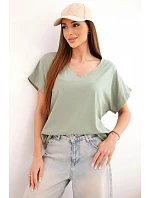 Dámská bavlněná halenka s výstřihem do V a krátkým rukávem khaki