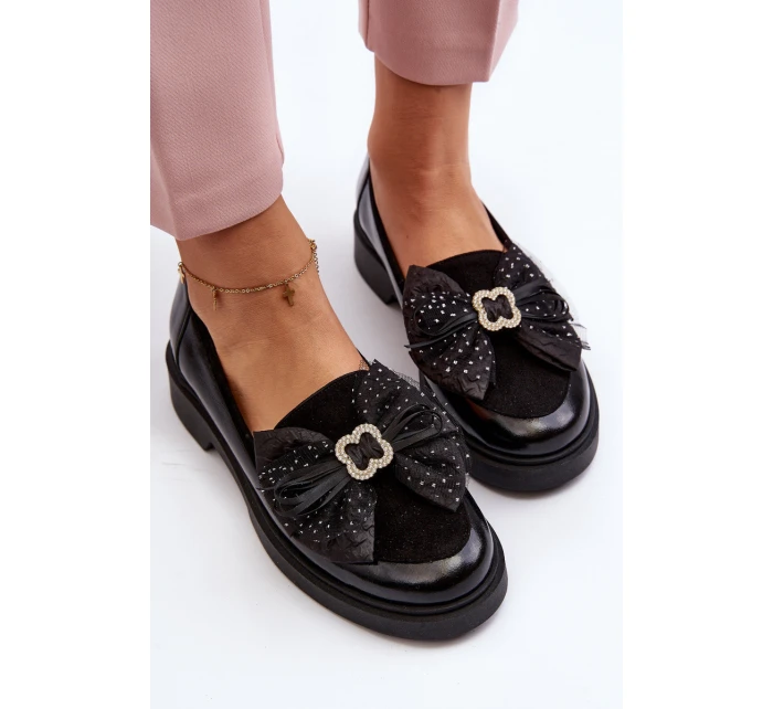 Dámské lakované mokasíny s mašlí Laura Messi 2786 černé