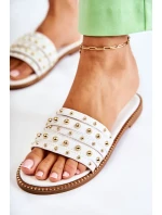 Dámské kožené pantofle s zdobením bílým Brien Dámské kožené pantofle s zdobením bílým Brien