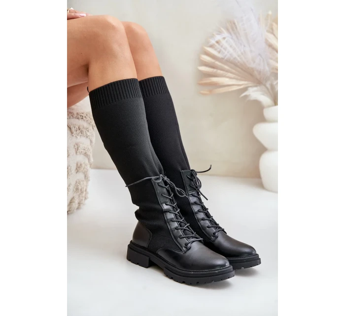 Nazouvací kozačky s ponožkovým svrškem černé Iranel