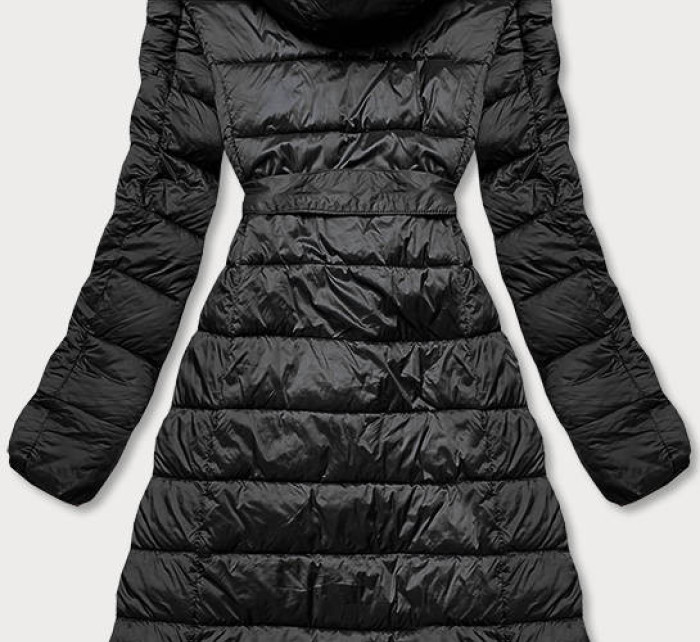 Černý prošívaný kabát s vysokým stojáčkem a kapucí (ag1-j9062b)