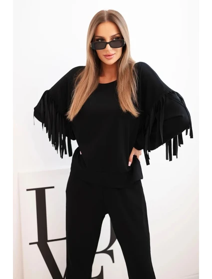 Dámský komplet máslový s třásněmi na rukávech černý Dámský komplet máslový s třásněmi na rukávech černý