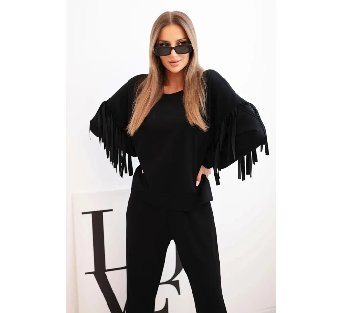 Dámský komplet máslový s třásněmi na rukávech černý Dámský komplet máslový s třásněmi na rukávech černý