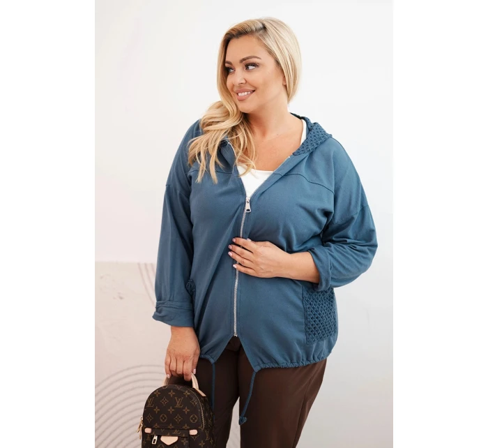Dámská mikina Plus Size bavlněná oversize s dlouhým rukávem džínová modrá