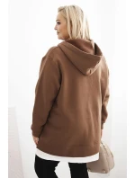 Dámská mikina zateplená Plus Size s kapucí a model 21486147 výstřihem hnědá - K-Fashion