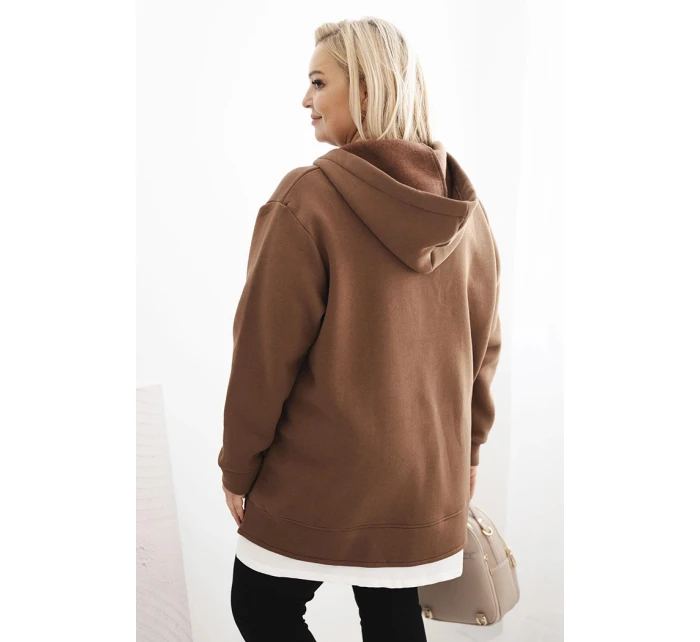 Dámská mikina zateplená Plus Size s kapucí a model 21486147 výstřihem hnědá - K-Fashion