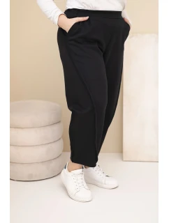 Dámské bavlněné kalhoty Plus Size volného střihu s vysokým pasem černé