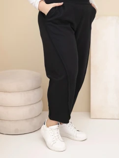 Dámské bavlněné kalhoty Plus Size volného střihu s vysokým pasem černé