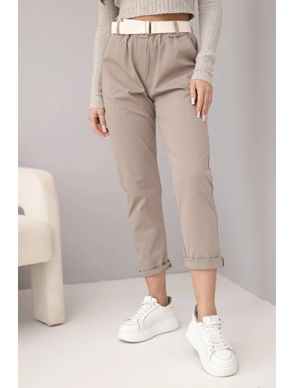 Dámské bavlněné kalhoty s páskem a ohrnutými nohavicemi fango