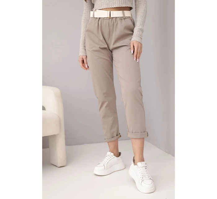 Dámské bavlněné kalhoty s páskem a ohrnutými nohavicemi fango