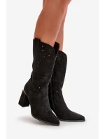 Dámské černé zamilované botky s podpatkem a špičatou špičkou Nevithra