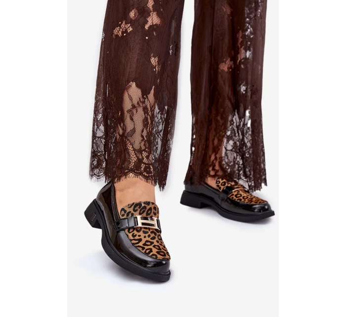 Kožené Lakované Mokasíny Leopard Vinceza 66790 Černé