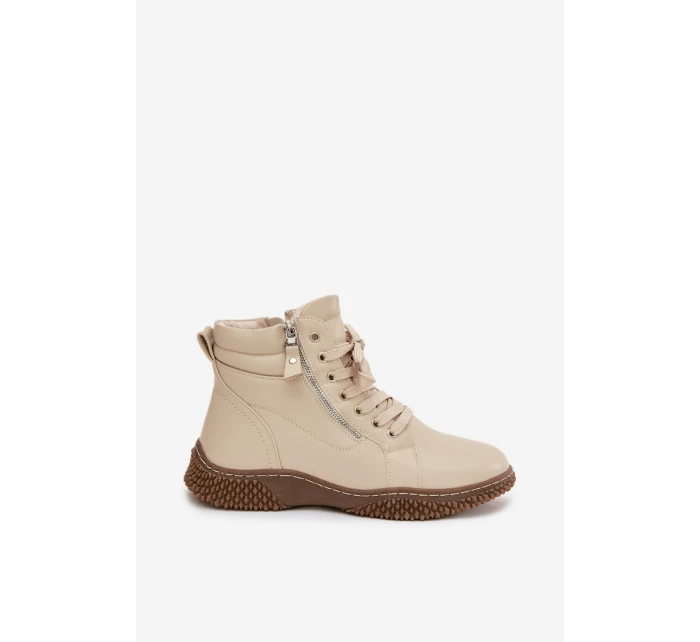 Dámské kotníkové boty s teplým kožíškem z eko kůže béžové Ulverina Dámské kotníkové boty s teplým kožíškem z eko kůže béžové Ulverina