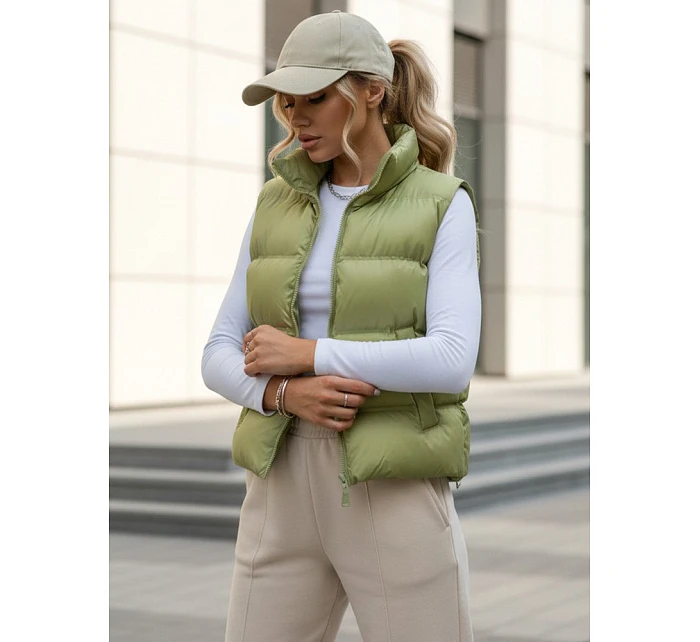 Dámská prošívaná vesta  pistáciová  model 22045074 - FashionStreet