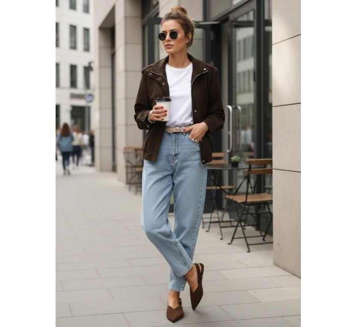 FashionStreet dámská semišová bunda bomber v čokoládové barvě TY5571