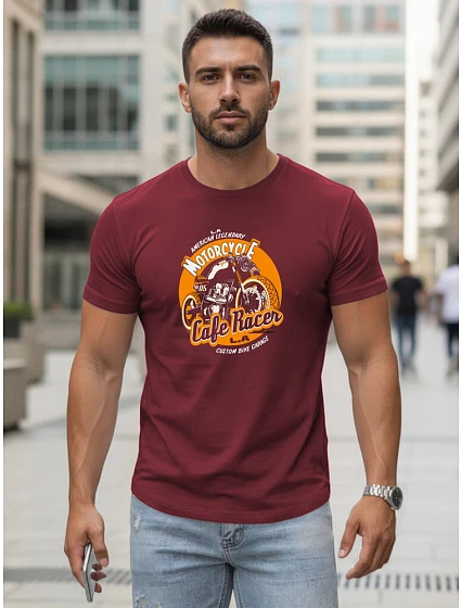 Tshirt męski z nadrukiem bordowy model 22161433 - FashionStreet