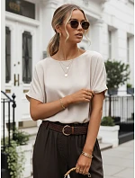 Dámská oversize blůza z viskózy s krátkými rukávy, béžová, FashionStreet RY2927