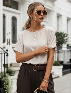 Dámská oversize blůza z viskózy s krátkými rukávy, béžová, FashionStreet RY2927