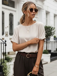 Dámská oversize blůza z viskózy s krátkými rukávy, béžová, FashionStreet RY2927